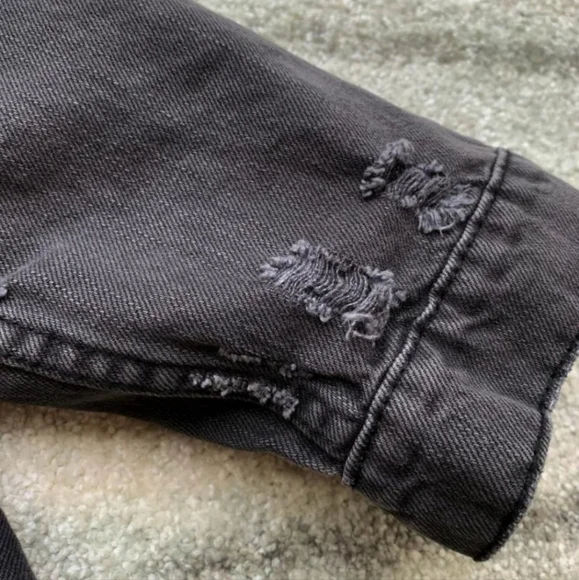 New Boho Embroidered Patch Denim Jean Jacket Oversized Coat Black - Picture 8 of 12